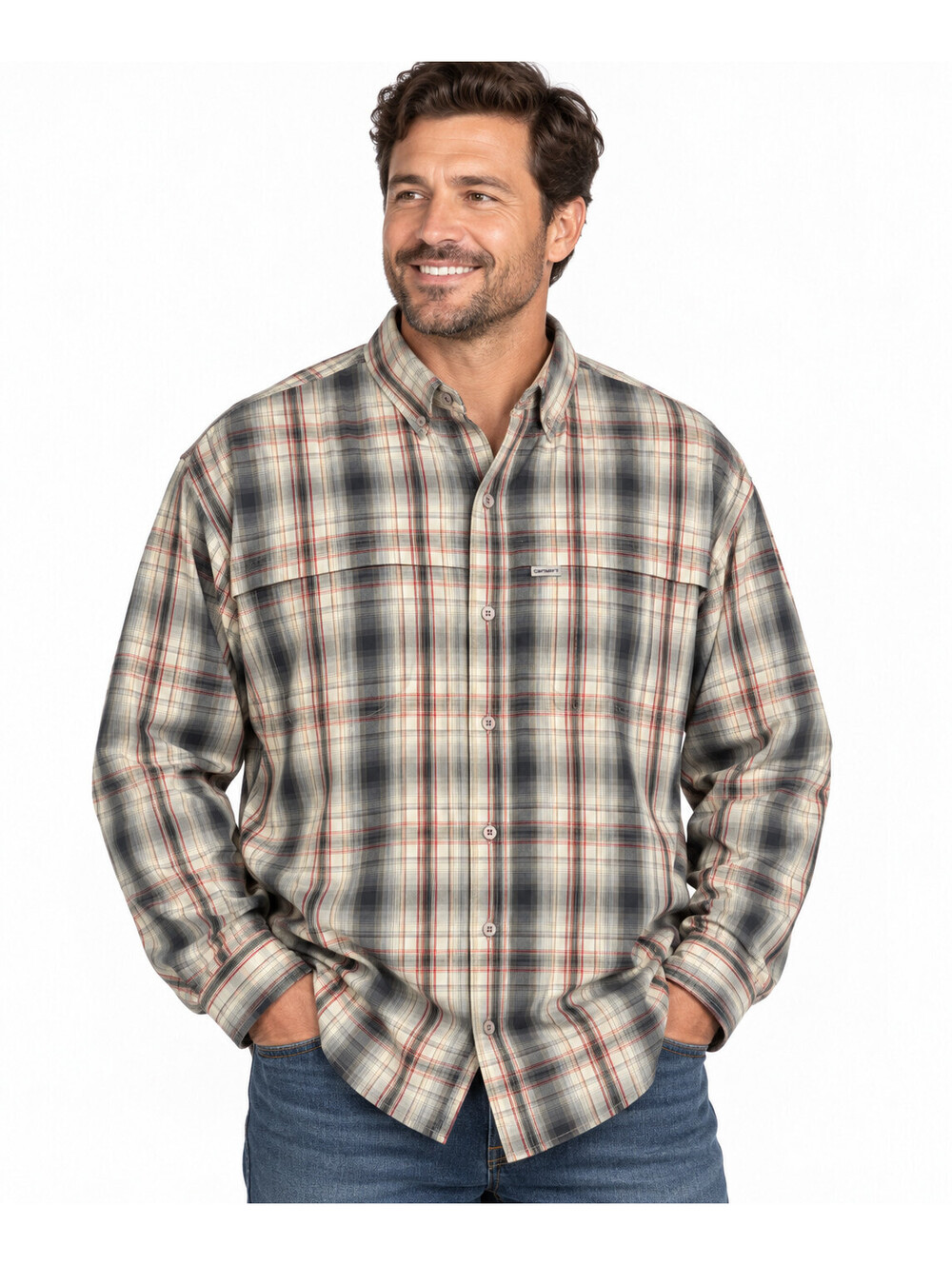 Carhartt Force Mens 2XL Plaid Long Sleeve Button Up Work Shirt Vent Back